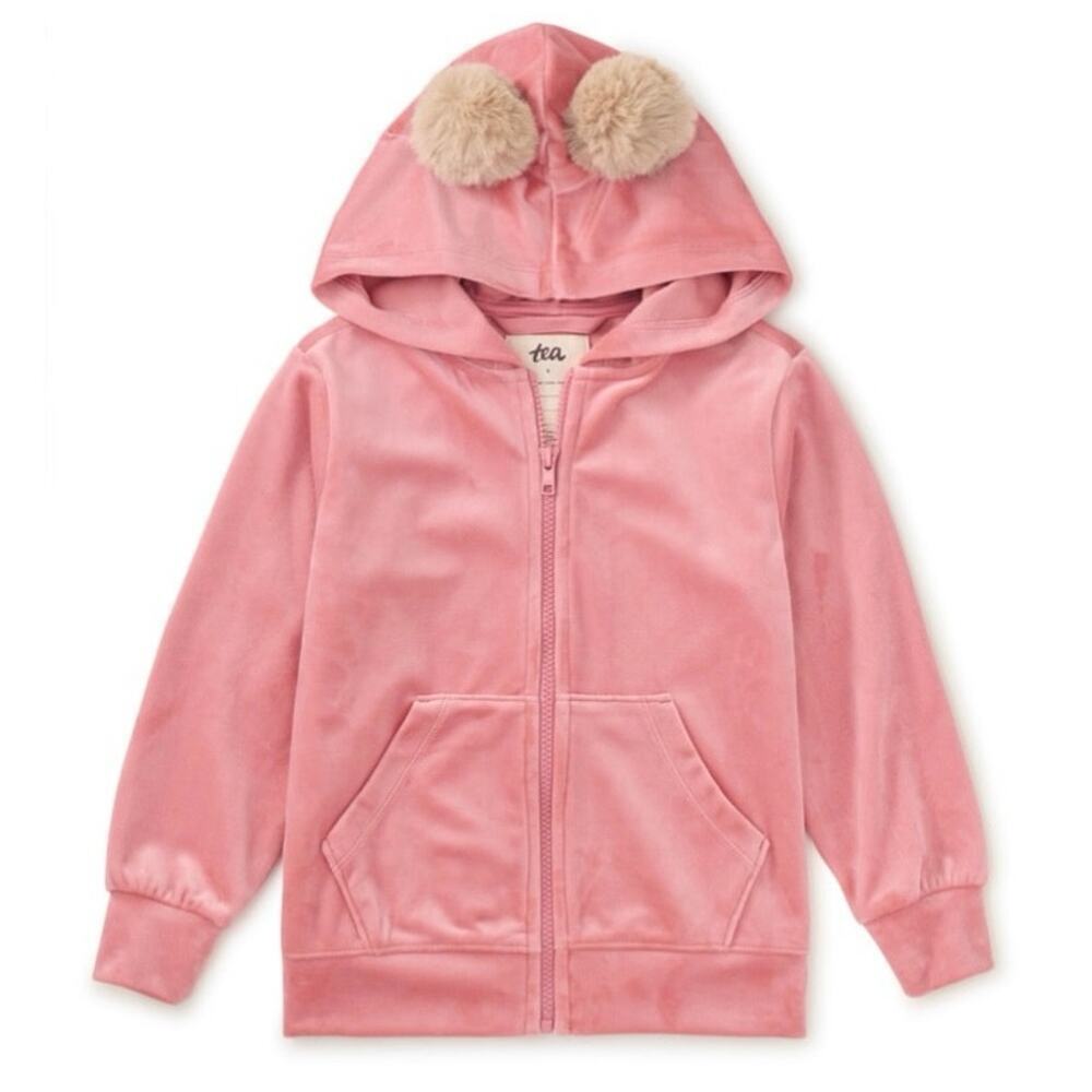 Tea Collection Girls Sz 8 NWT Pom Pom Ear Velour Hoodie in Mauveglow Pink